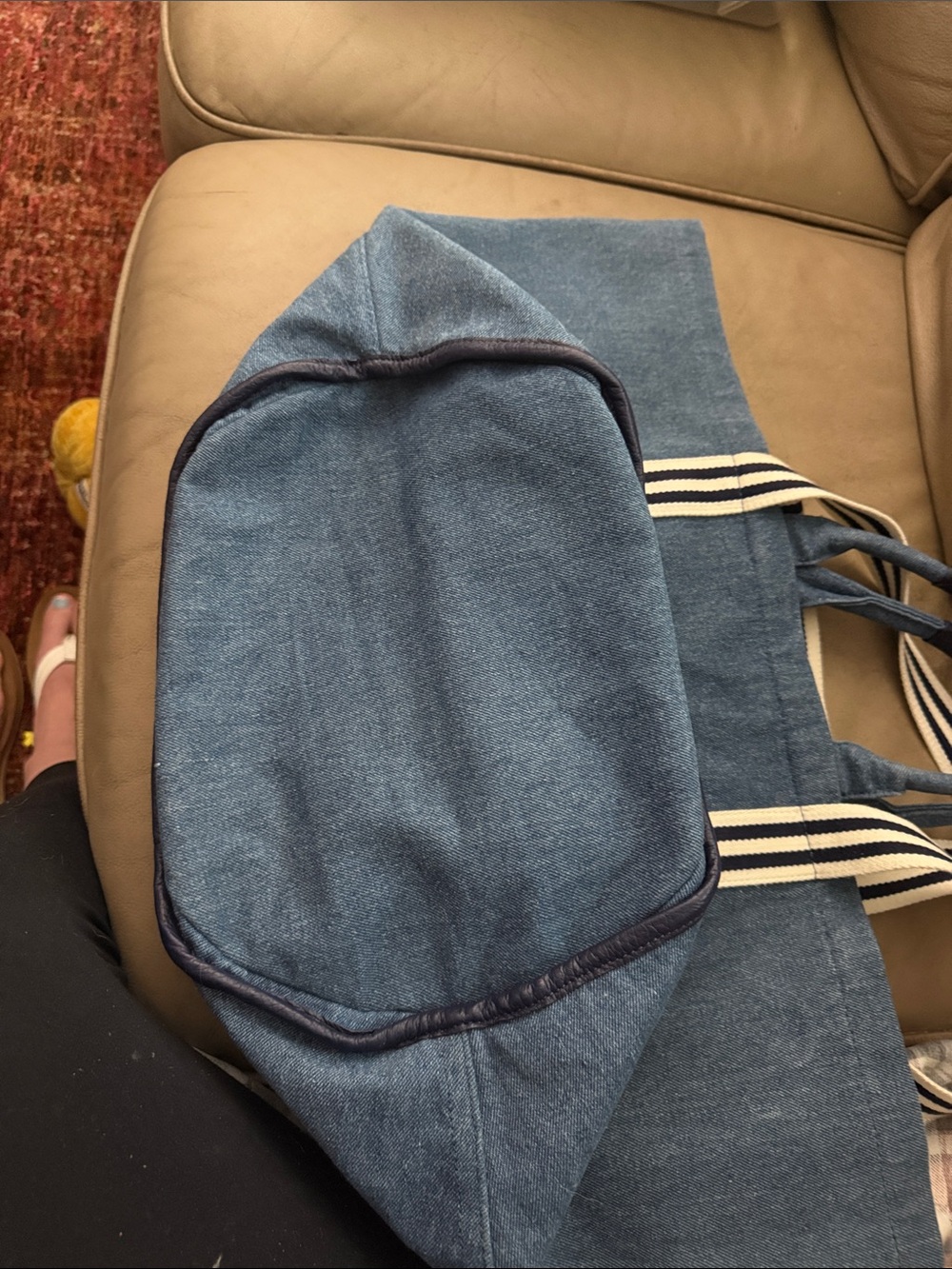 Draper James Blue Canvas Tote with Navy and White Straps - Picture 3 of 12
